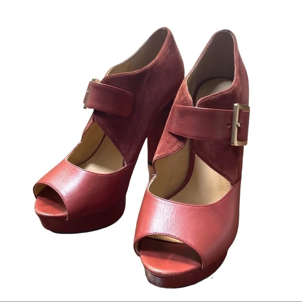 Michael Michael Kors Suede and Leather Thick Heel Pumps Size 8 - Picture 3 of 8